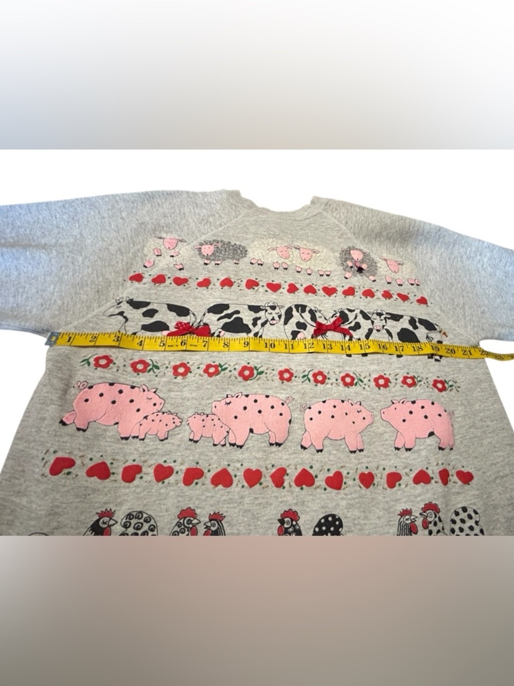 Vintage 1992 Farm Animal Sweatshirt Cottagecore Cows Pigs USA OS - Picture 6 of 14